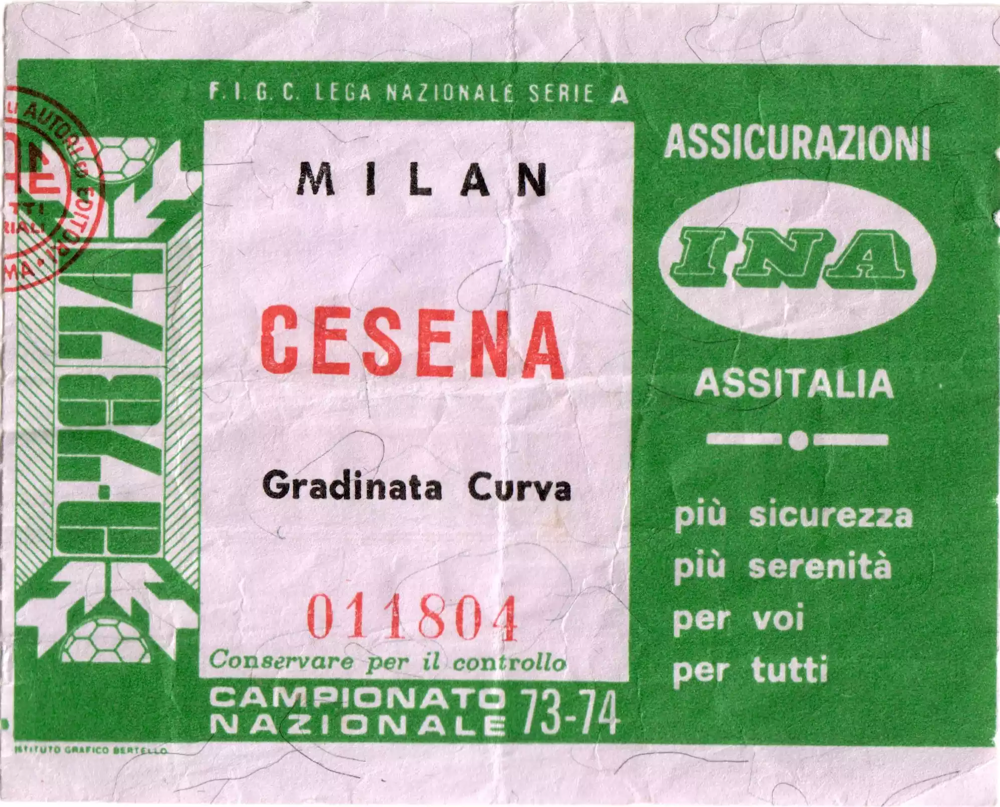 Biglietto Milan-Cesena 1973-74