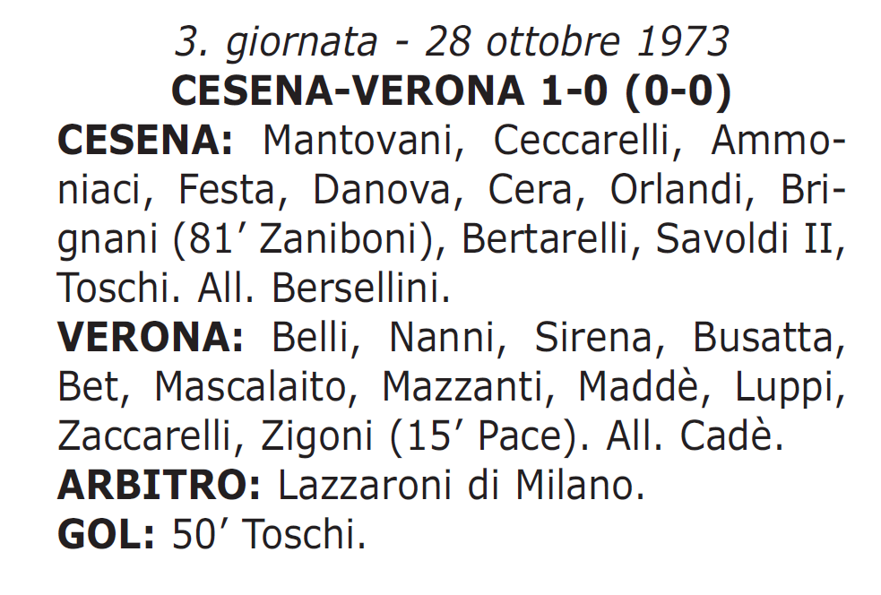 CESENA-VERONA 1973-74 tabellino