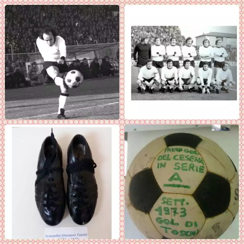 Scarpini e pallone (con data sbagliata...) per il primo gol in serie A di Giovanni Toschi in Cesena-Verona 1973-74