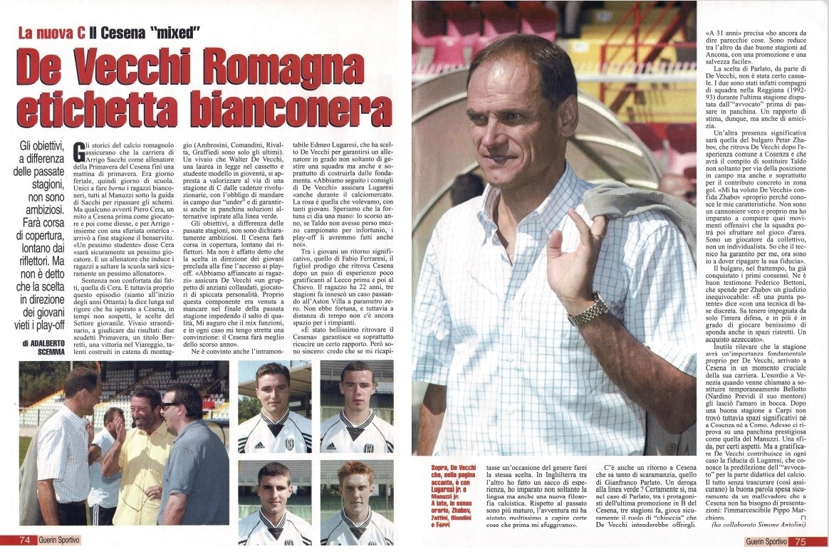De Vecchi e il Cesena edizione 2001-02 sul Guerin Sportivo