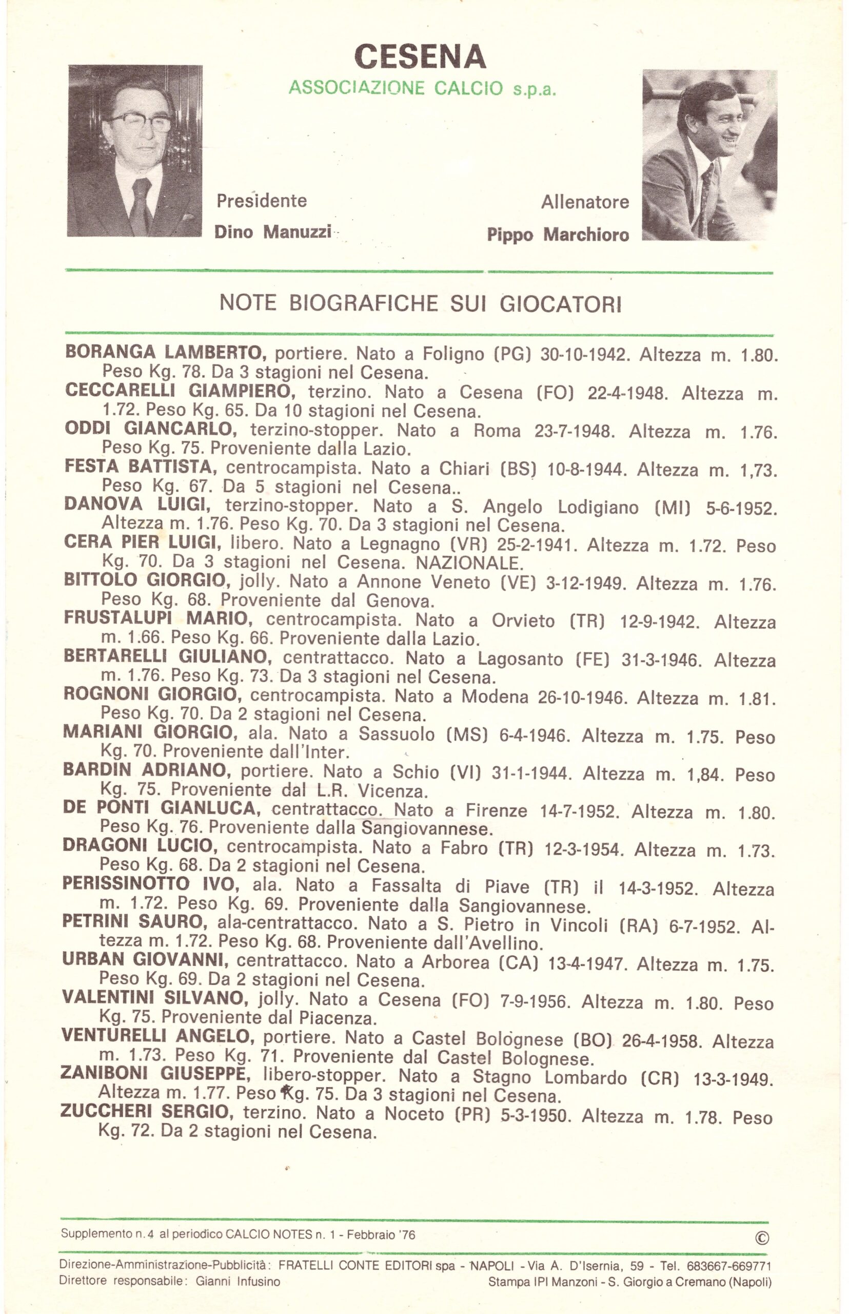 Fratelli Conte Editore Calcio Notes 1975-76 raccoglitore retro