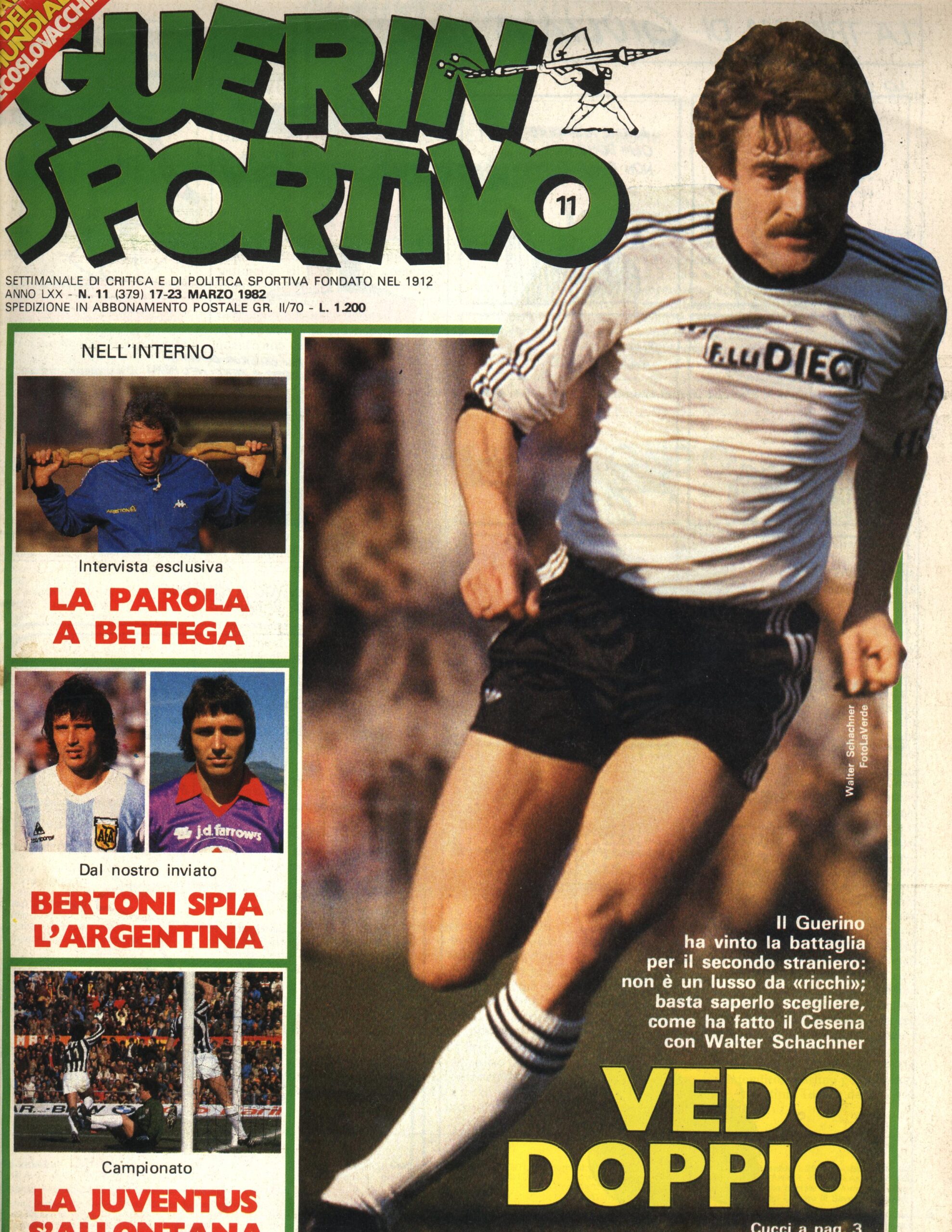 Il Guerin Sportivo dedica la copertina a Walter Schachner, lo straniero del neo promosso Cesena (1981-82)