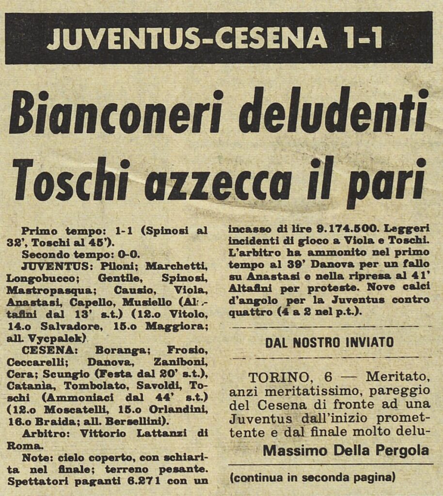 1973-74 1° Squadra Coppa Italia gironi finali andata giornata 03 Juventus-Cesena 1-1 Stadio parte1