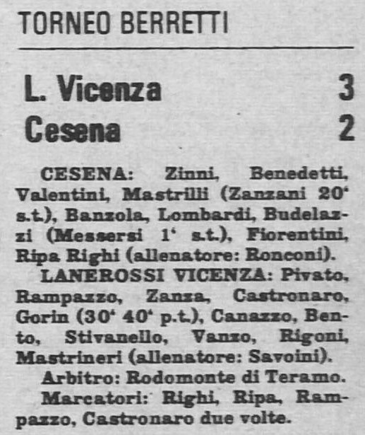 1973-74 Berretti Campionato finali nazionali ritorno Cesena-Vicenza 2-3 Stadio
