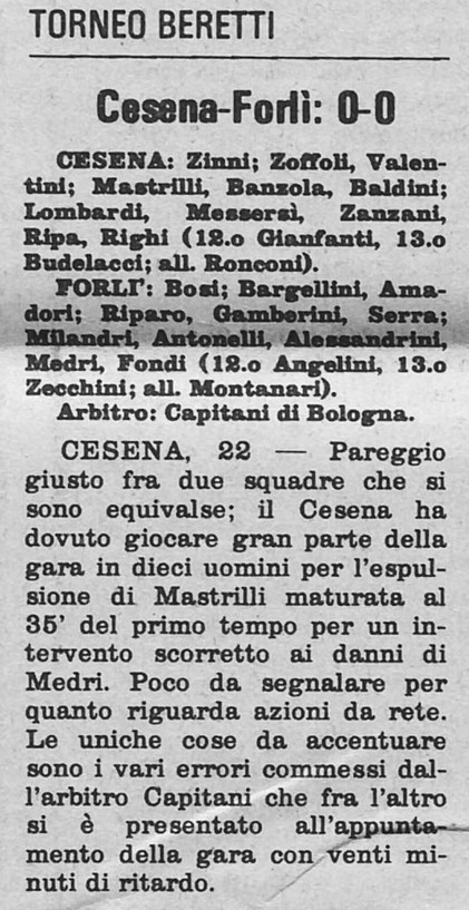 1973-74 Berretti Campionato ritorno giornata 02 Cesena-Forlì 0-0 Stadio