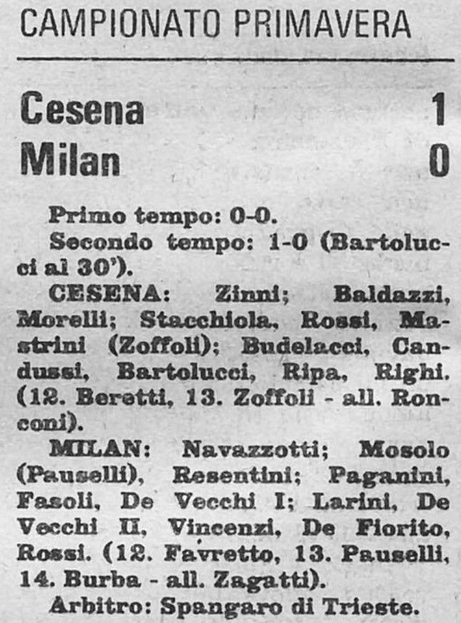 1973-74 Primavera Campionato ritorno giornata 05 Cesena-Milan 1-0 Stadio