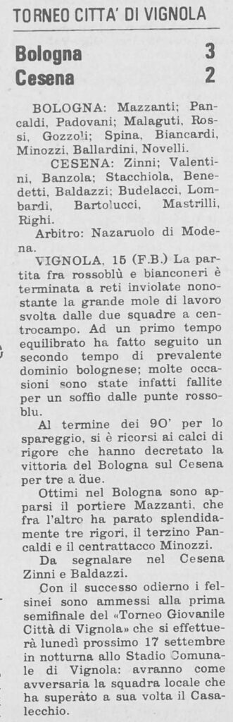1973-74 Primavera Torneo Città di Vignola quarti Bologna-Cesena 0-0 (3-2 dcr) Stadio