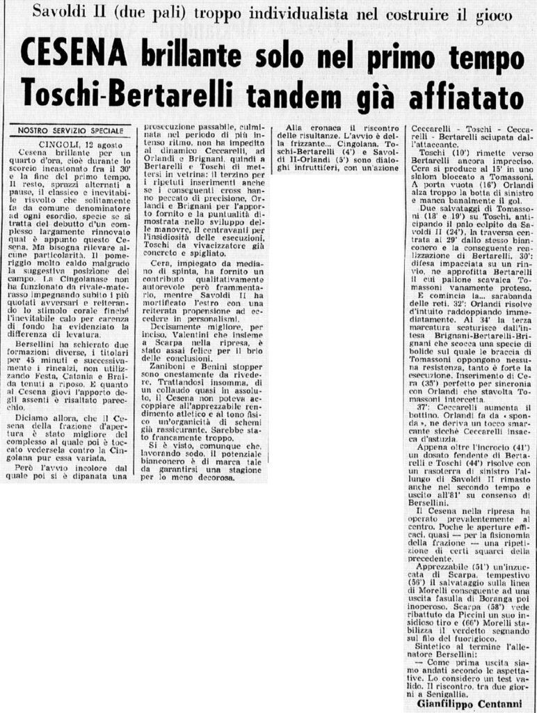 1973-74 1° Squadra Amichevole 01 Cingolana-Cesena 0-6 GazzettaSport parte1