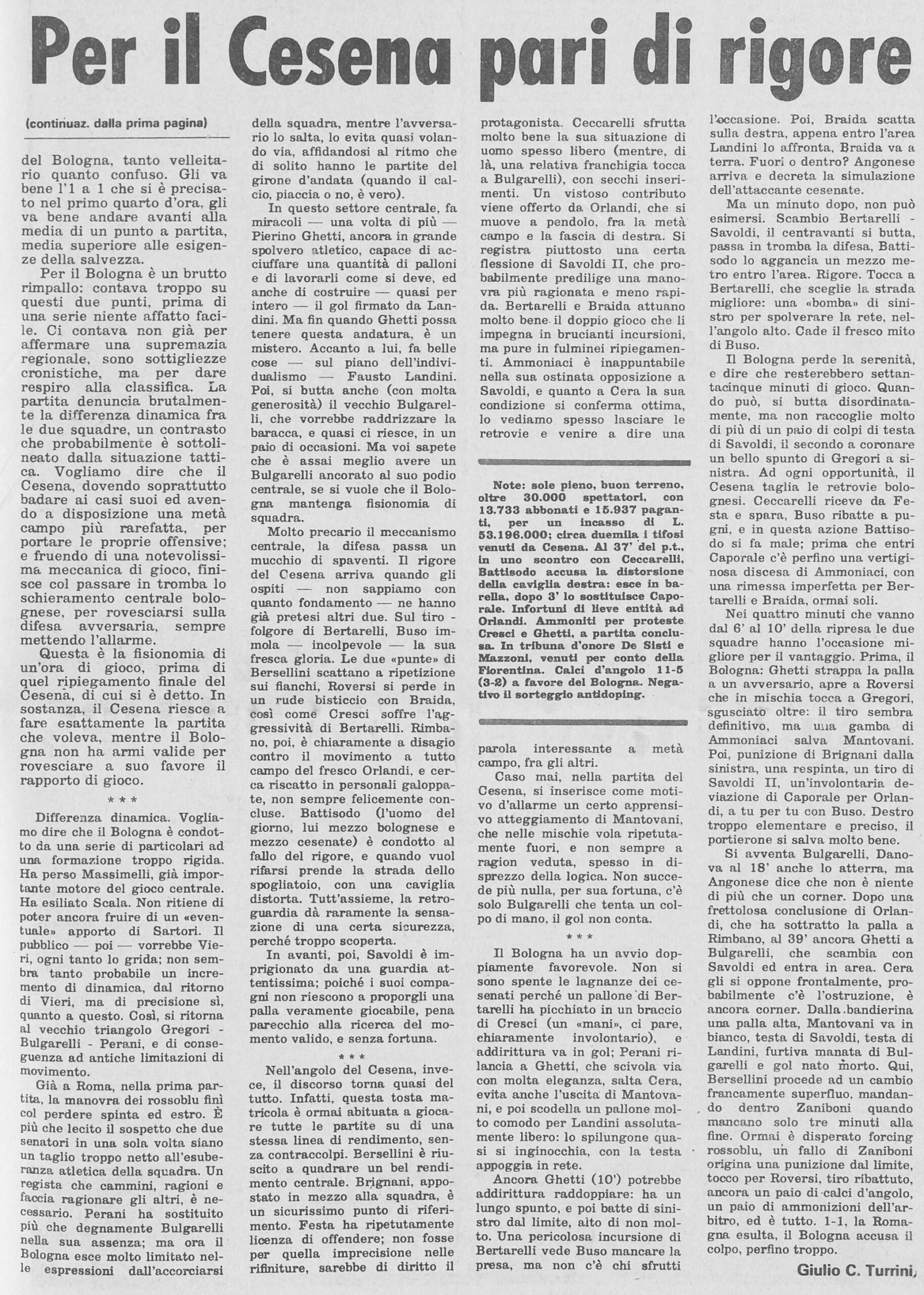Bologna-Cesena 1973-74 Stadio cronaca parte2