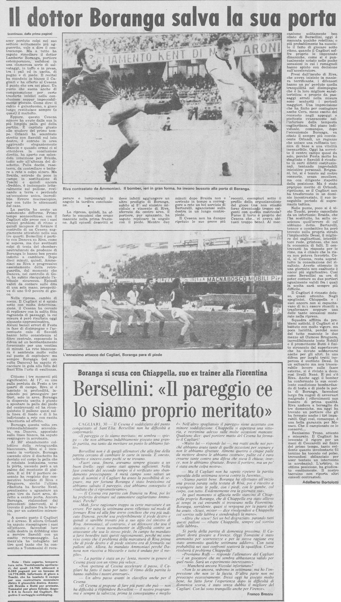 Cagliari-Cesena 1973-74 Stadio cronaca parte2