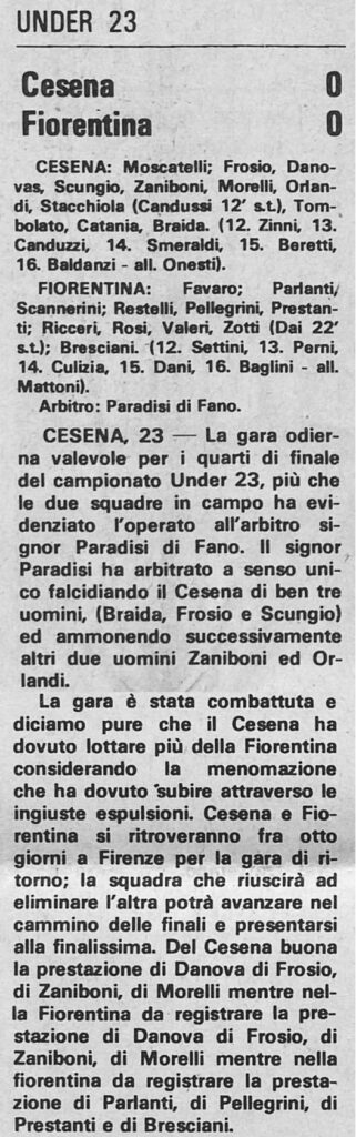 Cesena-Fiorentina 1973-74 Under23 Campionato quarti andata Stadio