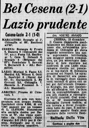 Cesena-Lazio 1973-74 Coppa Italia GazzettaSport cronaca parte1