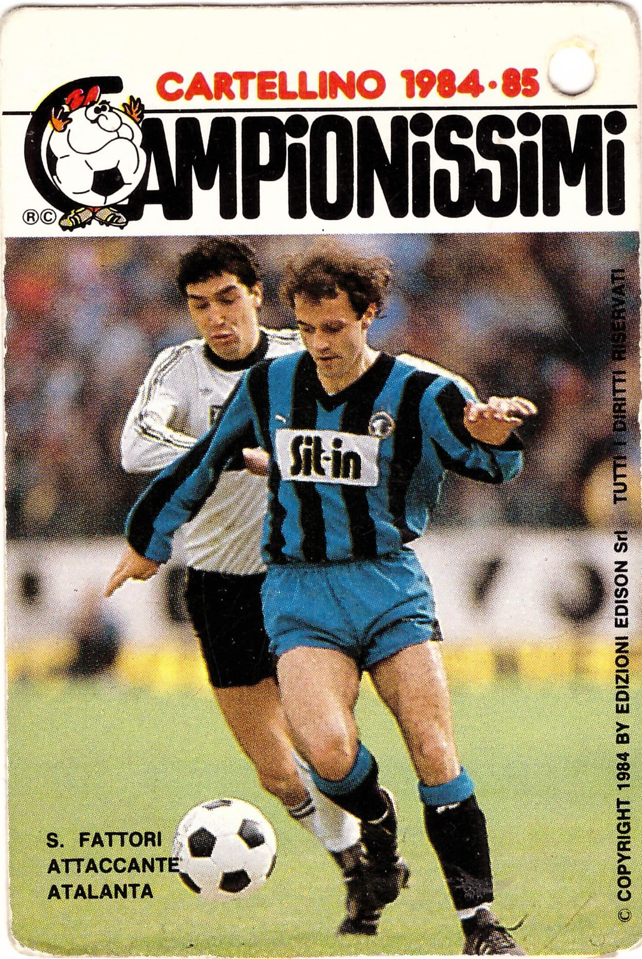 Edison Campionissimi Cartellini 1984-85 Cuttone in azione in Cesena-Atalanta 1983-84