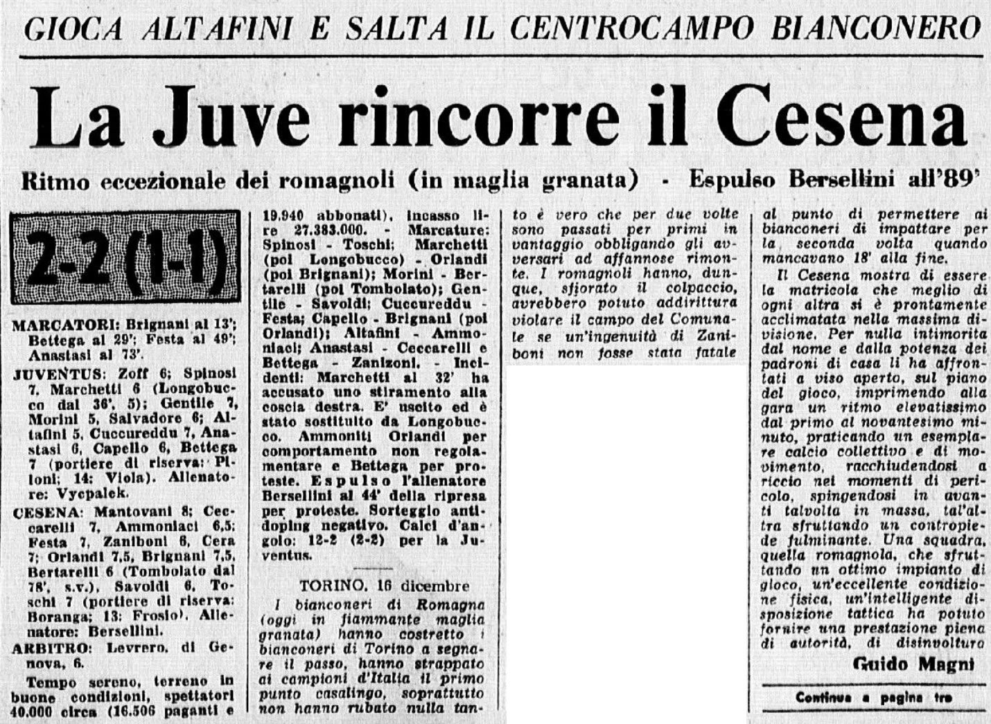 Juventus-Cesena 1973-74 GazzettaSport cronaca parte1