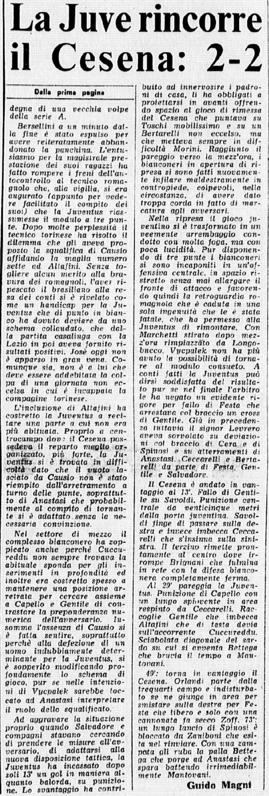Juventus-Cesena 1973-74 GazzettaSport cronaca parte2