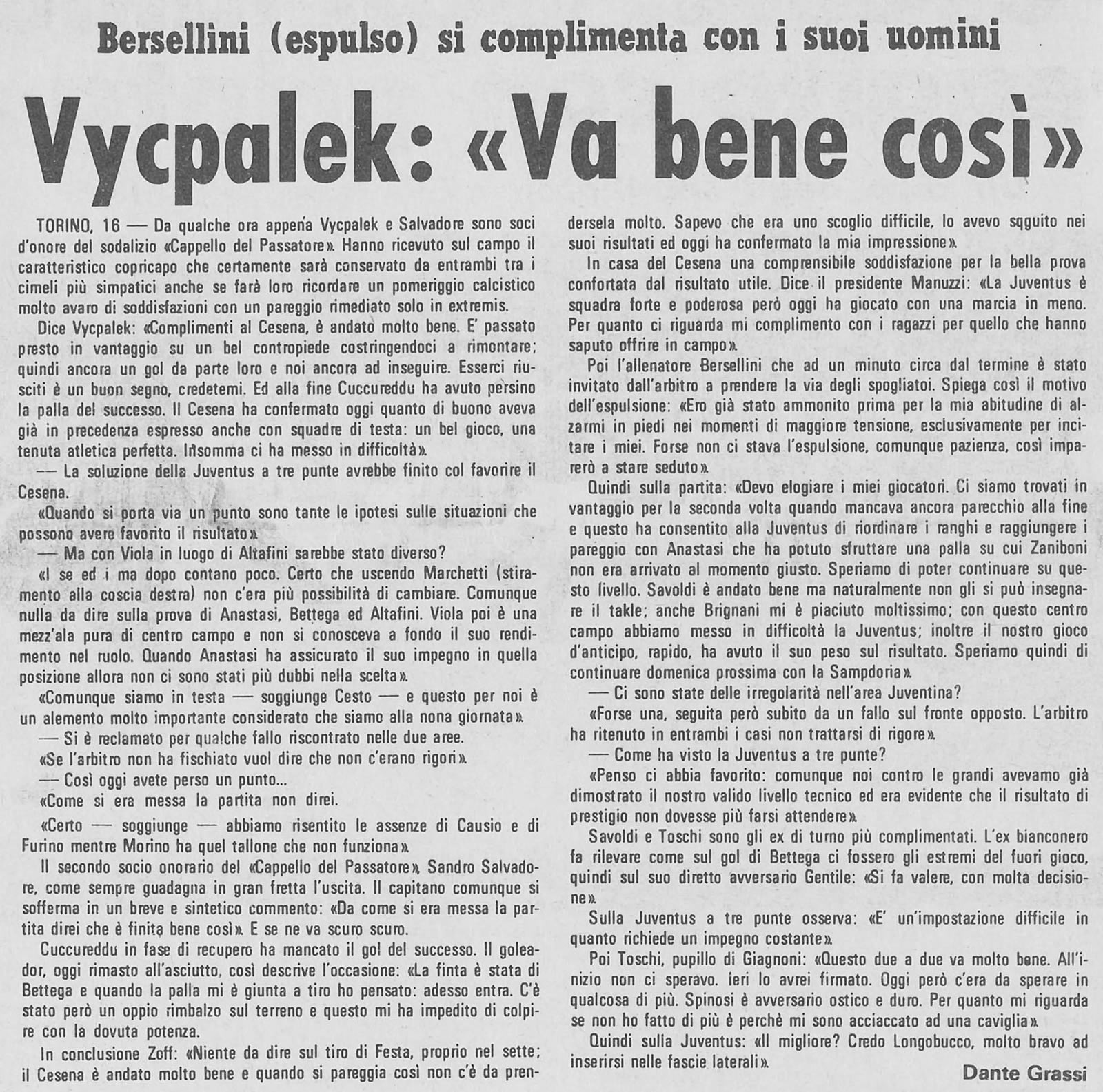 Juventus-Cesena 1973-74 Stadio interviste