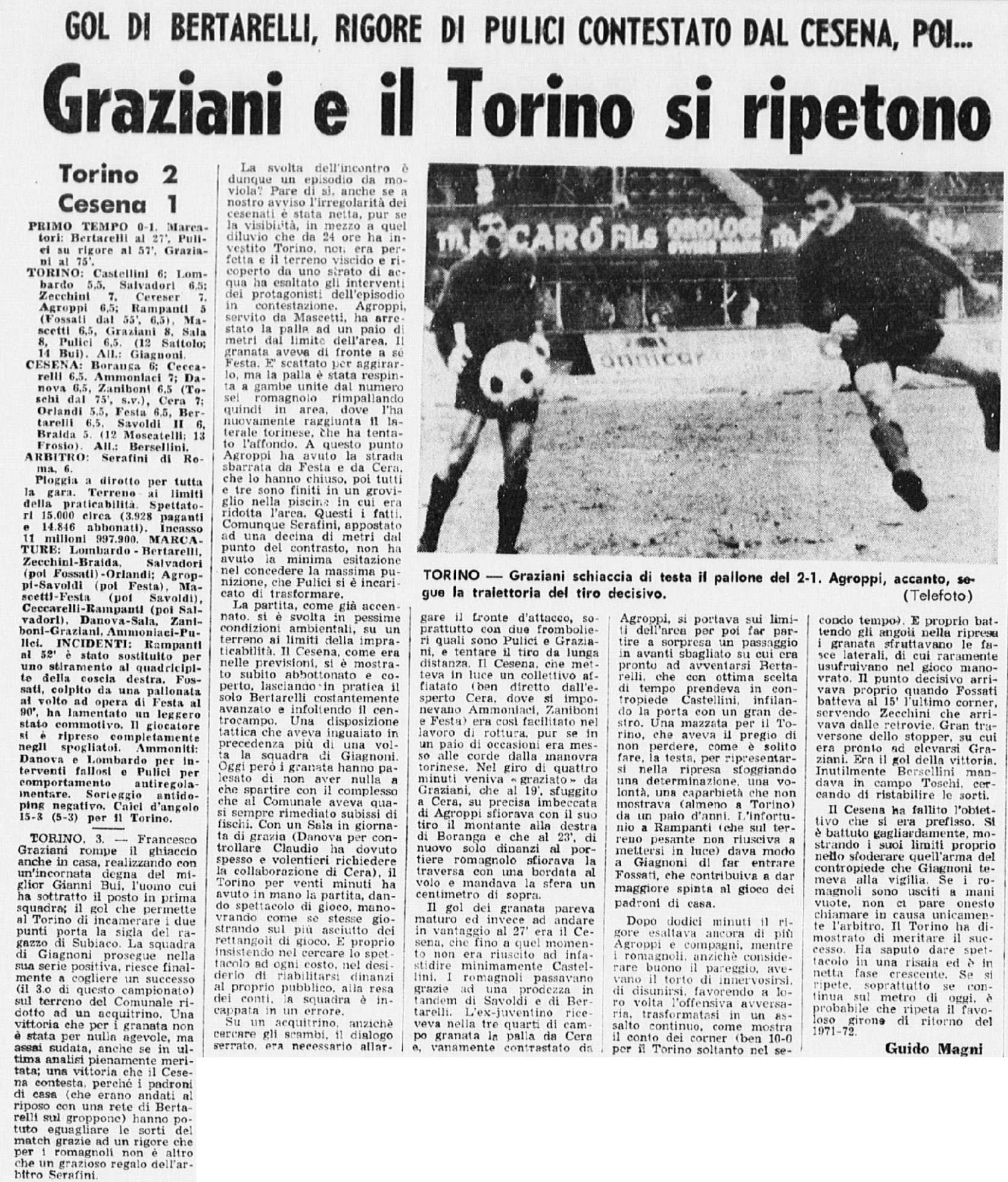 Torino-Cesena 1973-74 GazzettaSport cronaca