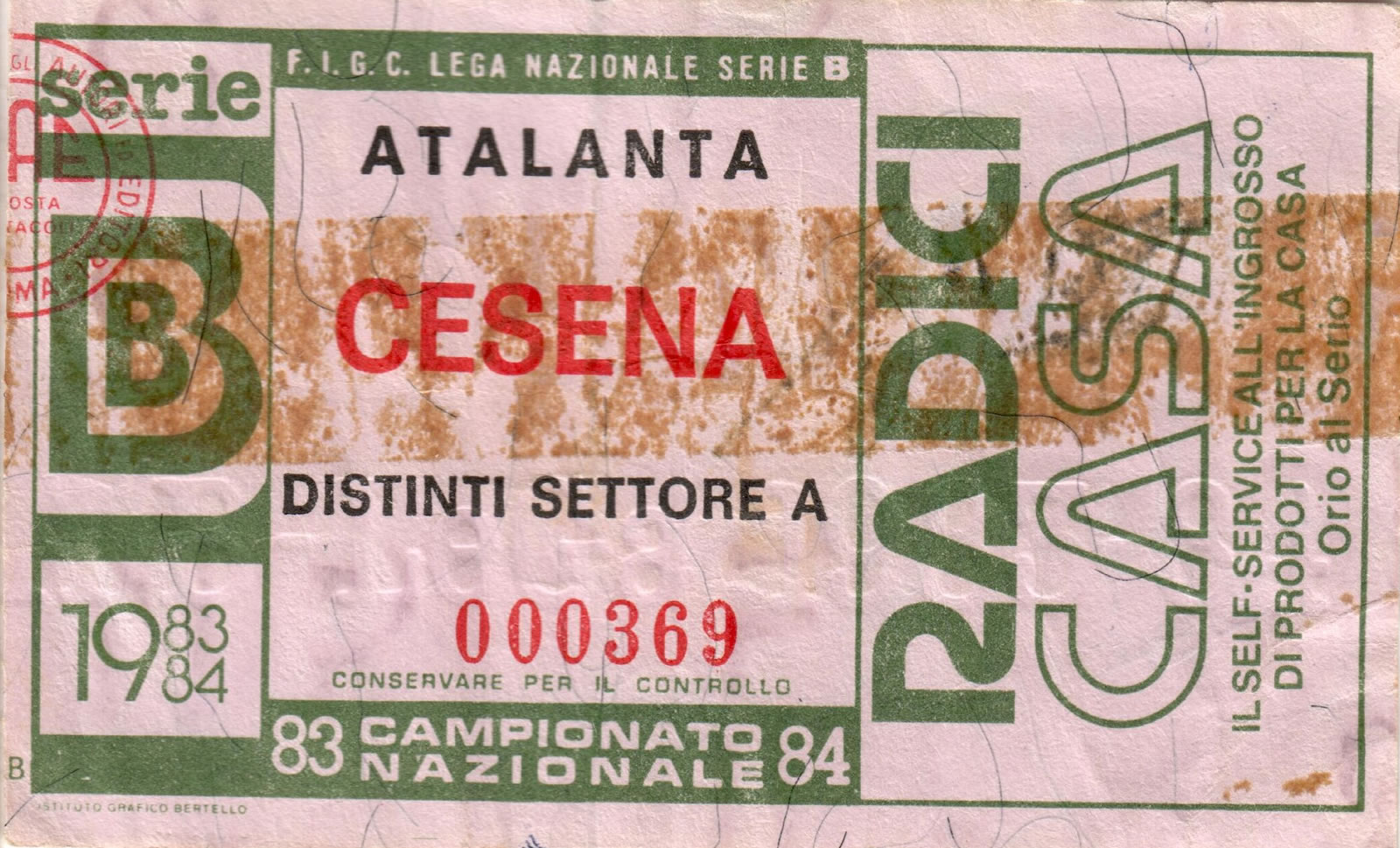 Atalanta-Cesena 1983-84 biglietto