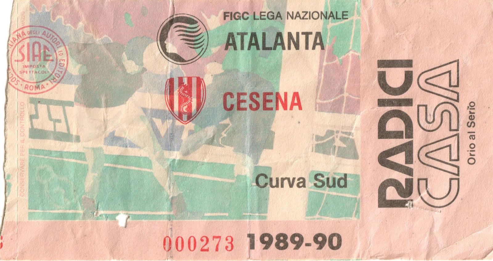 Atalanta-Cesena 1989-90 biglietto