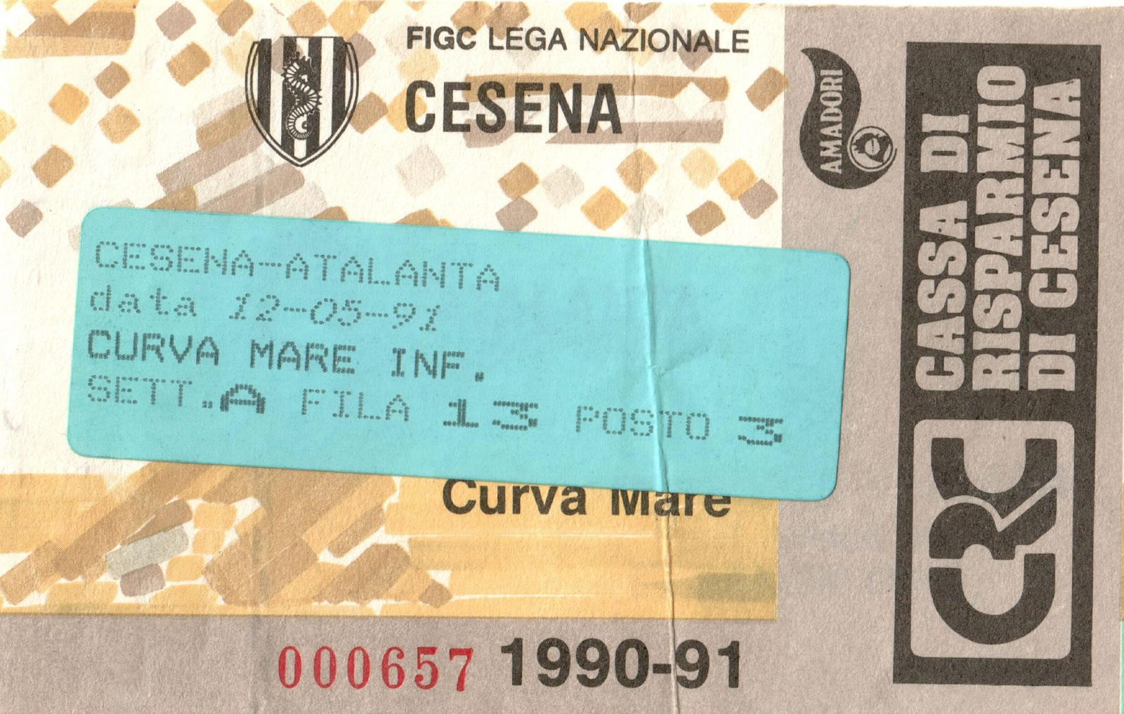 Cesena-Atalanta 1990-91 biglietto