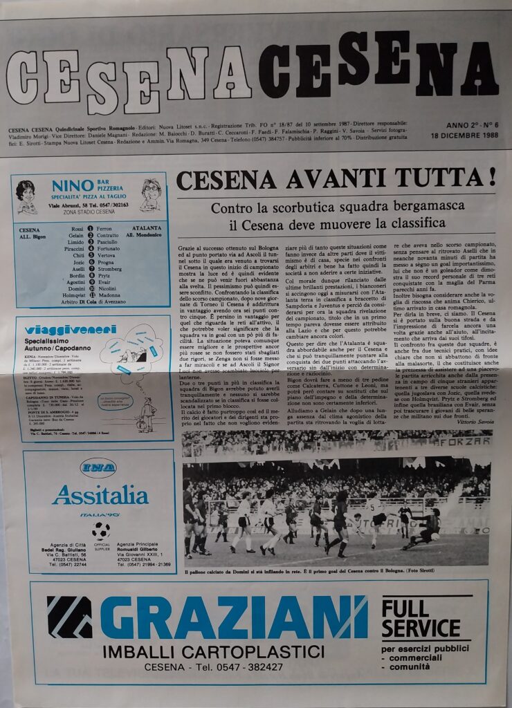 CesenaCesena 18 dicembre 1988, n. 6, copertina, programma Cesena-Atalanta 1988-89