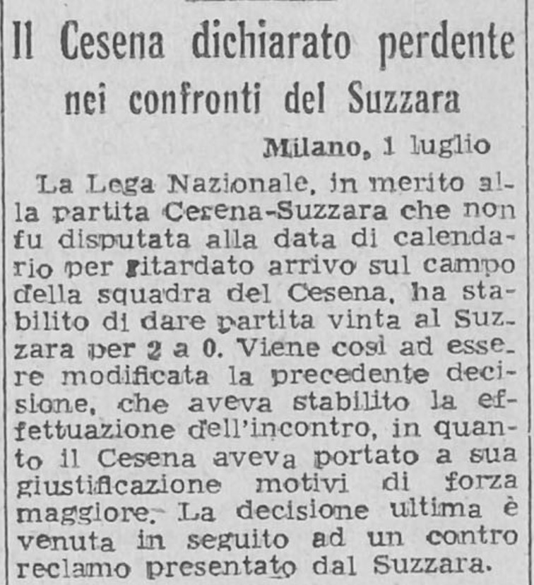 Suzzara-Cesena 1946-47 Cesena dichiarato perdente a tavolino Stadio 2 luglio 1947