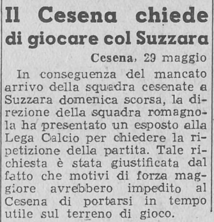 Suzzara-Cesena 1946-47 Cesena chiede di giocare col Suzzara Stadio 30 maggio 1947