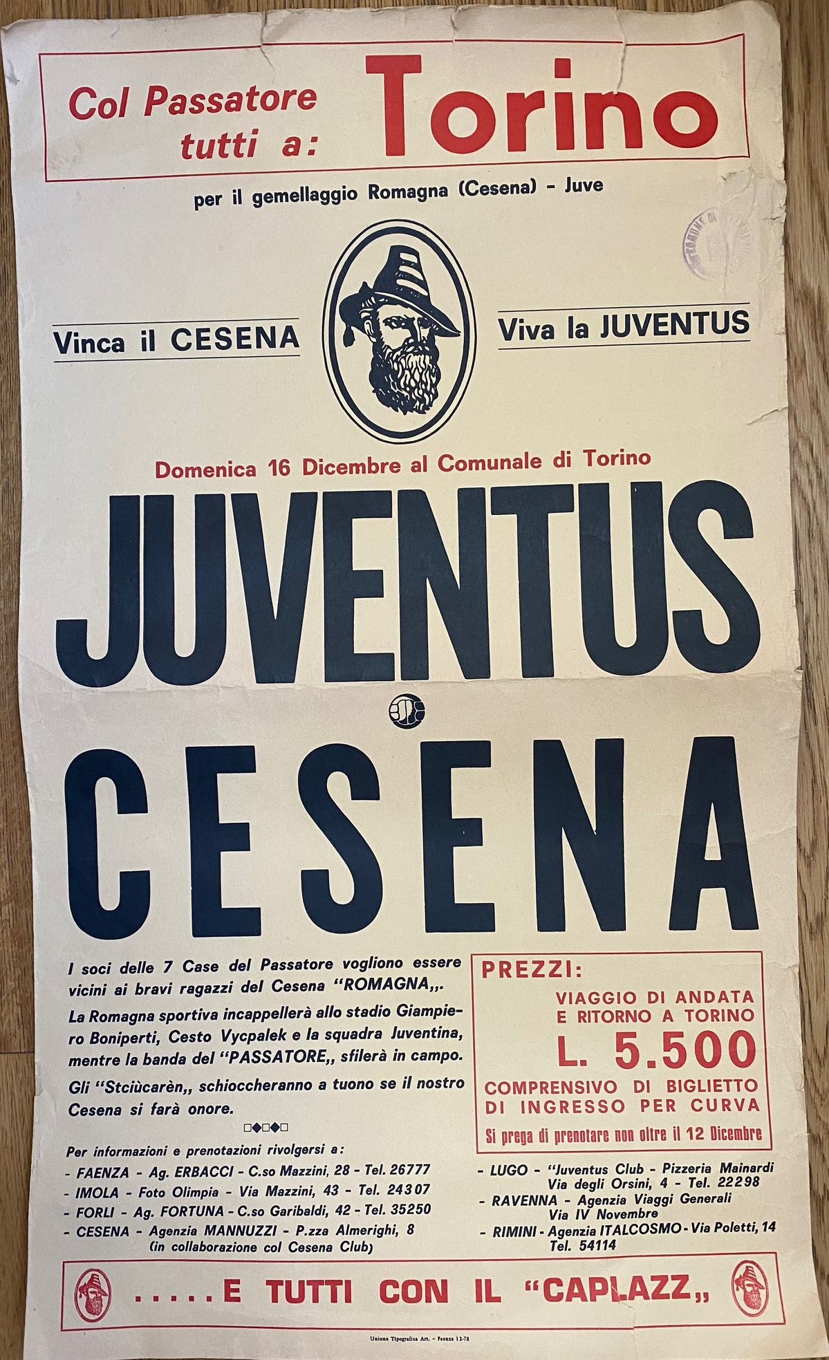 Juventus-Cesena 1973-74 locandina tifosi Passatore gemellaggio