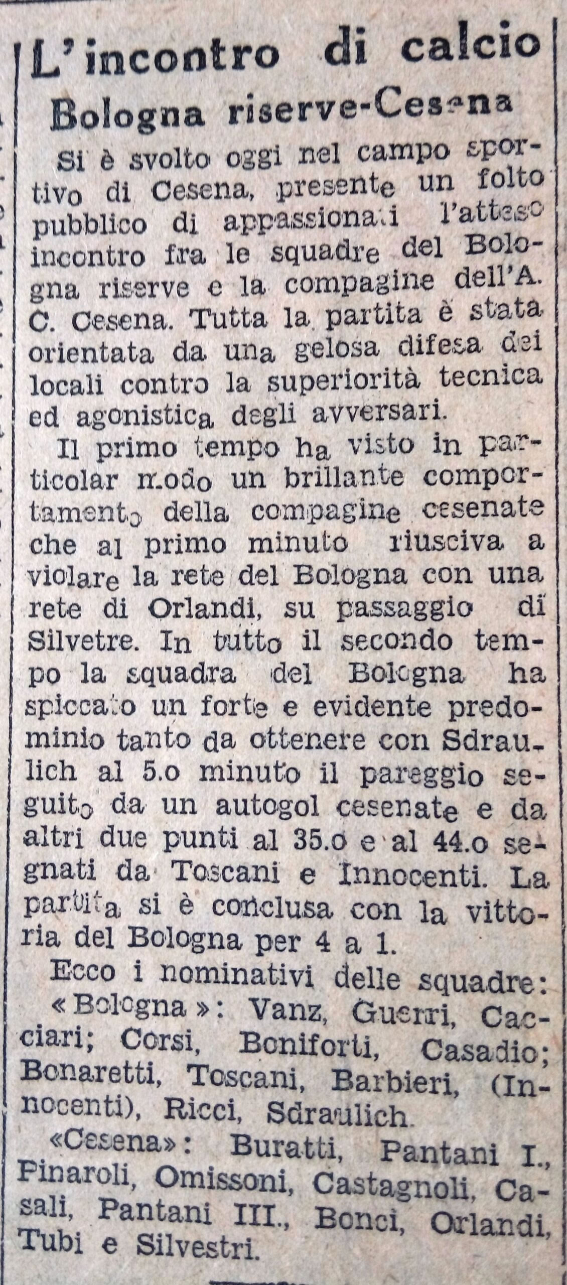 1940-41 1° Squadra Amichevole 10 Cesena-Bologna B 1-4 CorrierePadano