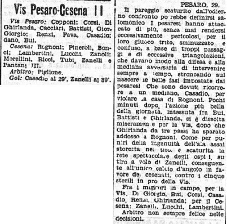 1941-42 1° Squadra Campionato Serie C andata giornata 10 Vis Pesaro-Cesena 1-1 Il Littoriale