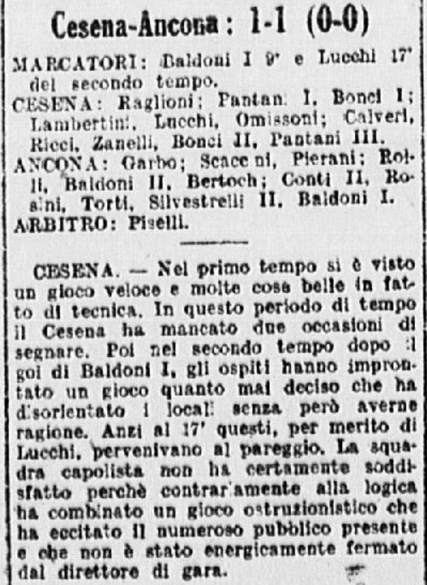 1941-42 1° Squadra Campionato Serie C ritorno giornata 12 Cesena-Ancona 1-1 GazzettaSport
